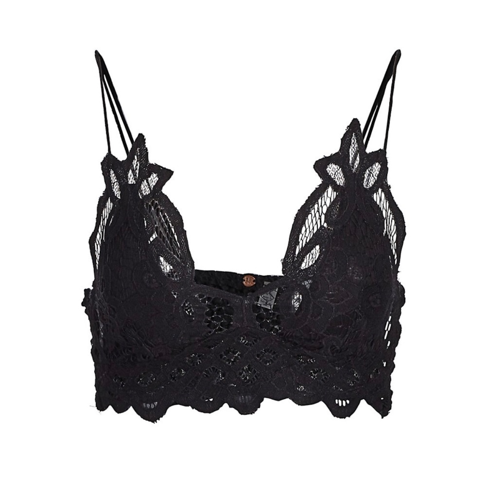 FREE PEOPLE Adella Black Floral Lace Crochet Dainty Strappy Bralette Black